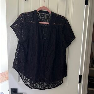 Torrid Black Boxy Lace Blouse with Mandarin Collar